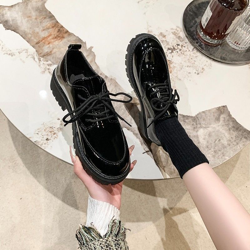 Plus Size Platform Loafers - Women's Lace-Up Leather Shoes