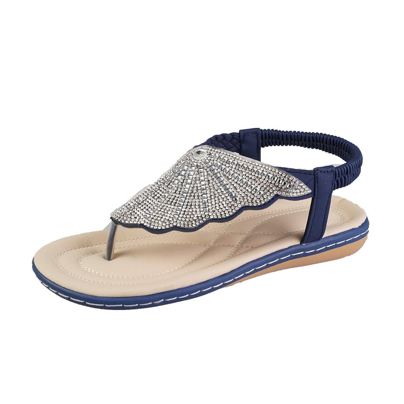 Rhinestone Shell Flip-Flops - Women's Low-Heel Beach Sandals