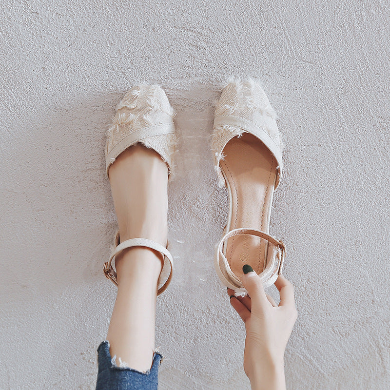 Women's Ankle Strap Ballet Flats - D'Orsay Pointed Toe Low-Heel Flats