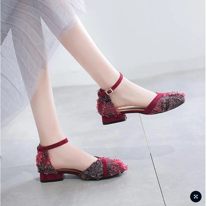 Women's Ankle Strap Ballet Flats - D'Orsay Pointed Toe Low-Heel Flats