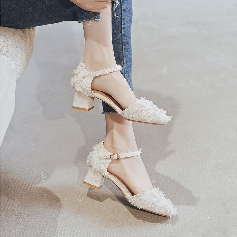 Women's Ankle Strap Ballet Flats - D'Orsay Pointed Toe Low-Heel Flats