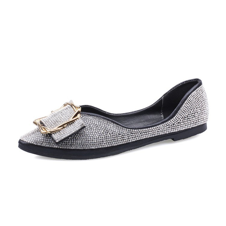 D'Orsay Women's Ballet Flats - Bling Crystal Pointed Toe Ballerina Shoes