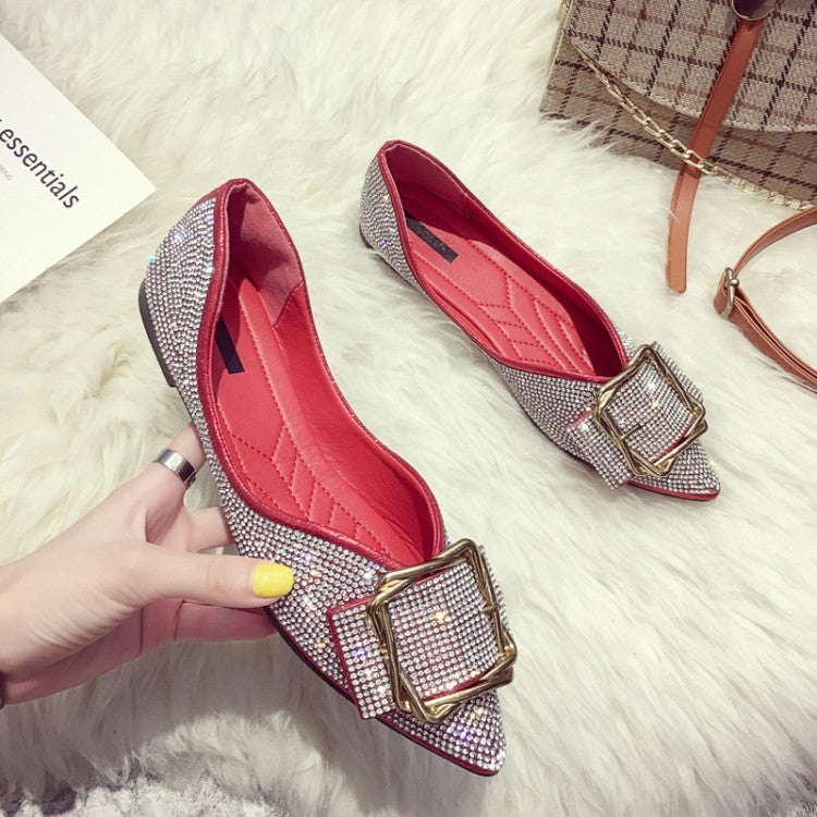D'Orsay Women's Ballet Flats - Bling Crystal Pointed Toe Ballerina Shoes