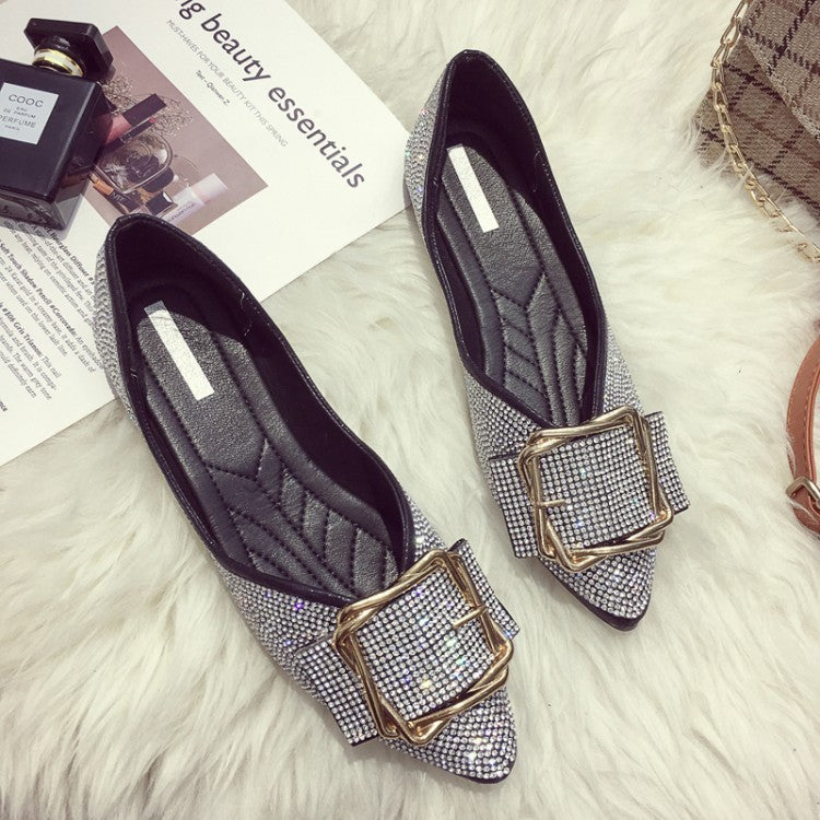 D'Orsay Women's Ballet Flats - Bling Crystal Pointed Toe Ballerina Shoes