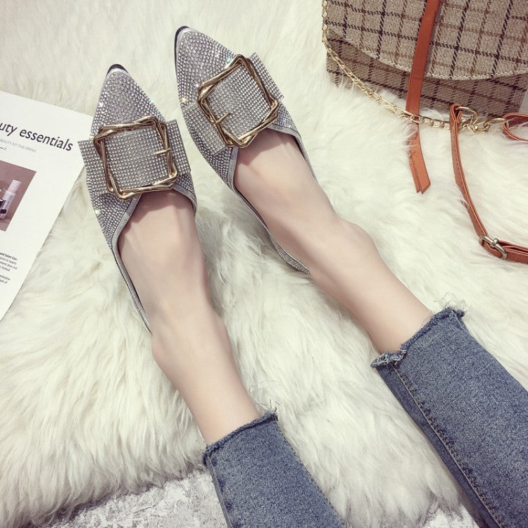 D'Orsay Women's Ballet Flats - Bling Crystal Pointed Toe Ballerina Shoes
