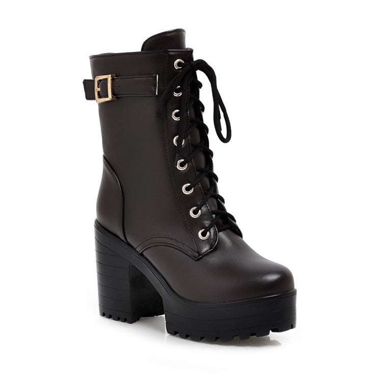 Belt Buckle Ankle Boots - Stylish Lace-Up Boots for Women