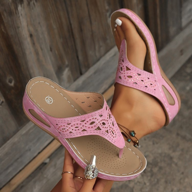 Platform Wedge Flip-Flops - Summer Hollow Rhinestone Beach Slippers