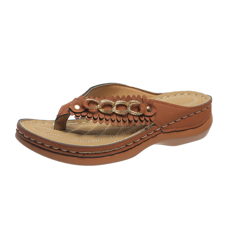 Summer Wedge Sandals for Women - Chain Decor Anti-Slip Retro Flip-Flops & Slides