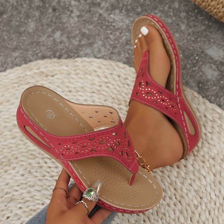 Platform Wedge Flip-Flops - Summer Hollow Rhinestone Beach Slippers