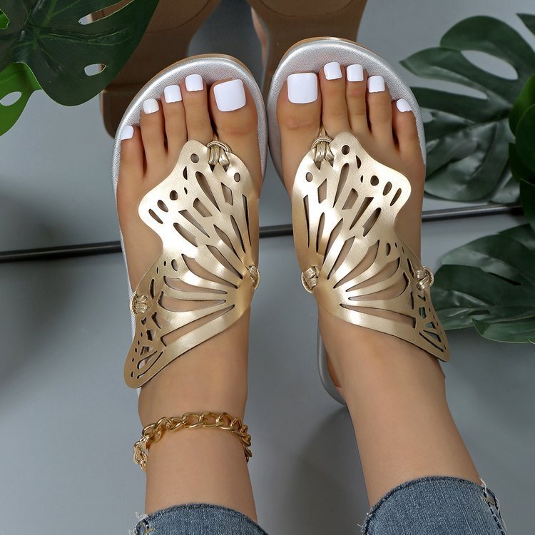 Hollow Butterfly Flip-Flops - Women's Summer Low-Heel Beach Sandals