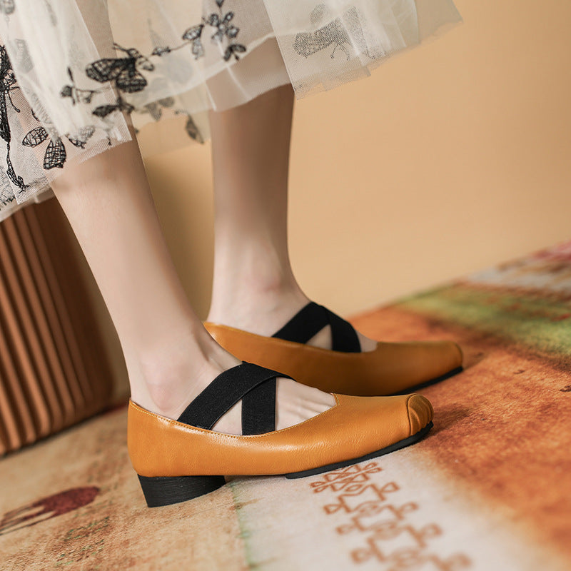 Mary Jane Ballet Flats - Women's Chunky Heel Lace-Up Ballerina Shoes