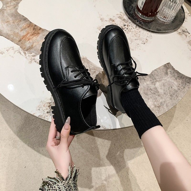 Plus Size Platform Loafers - Women's Lace-Up Leather Shoes