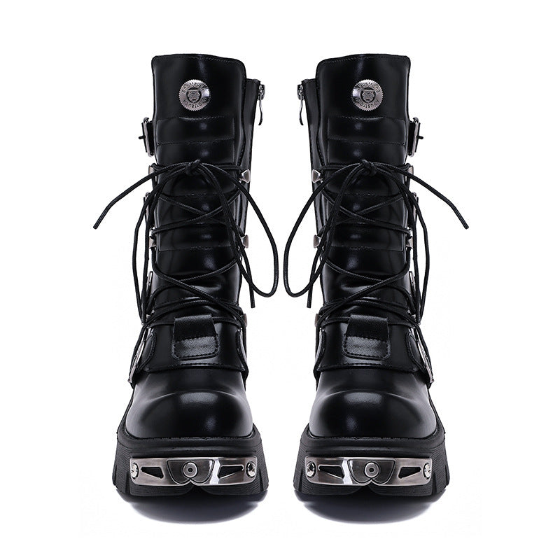Retro High-Leg Cargo Boots - Stylish & Rugged Rock-Inspired Footwear