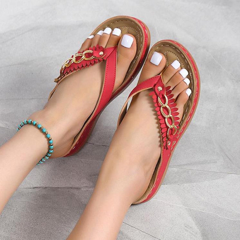 Summer Wedge Sandals for Women - Chain Decor Anti-Slip Retro Flip-Flops & Slides