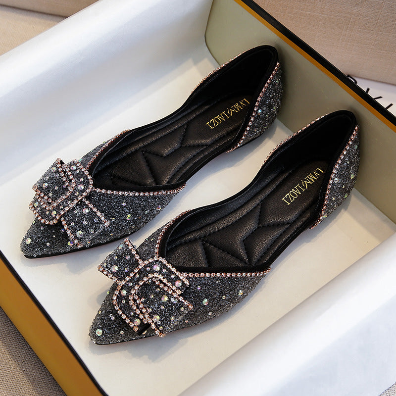 Rhinestone Pointed Toe Flats - Elegant Ballet Flats for Women