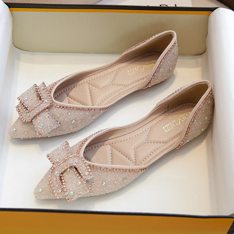 Rhinestone Pointed Toe Flats - Elegant Ballet Flats for Women