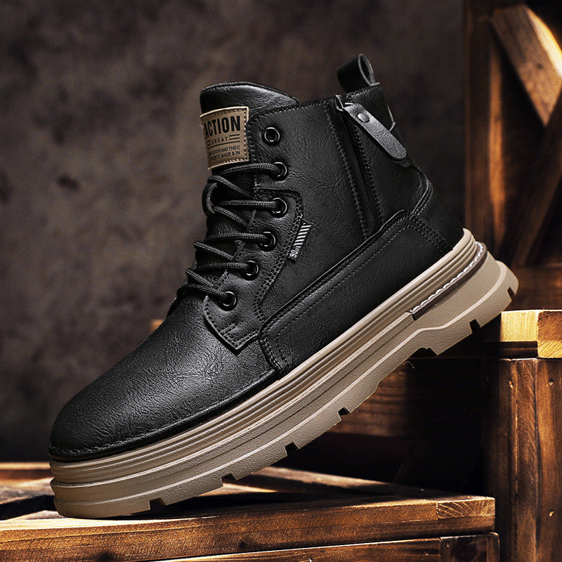 High-Top Men's British Style Worker Boots - Durable & Fashionable Work Footwear
