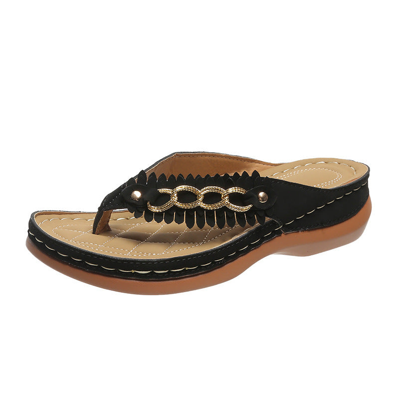Summer Wedge Sandals for Women - Chain Decor Anti-Slip Retro Flip-Flops & Slides