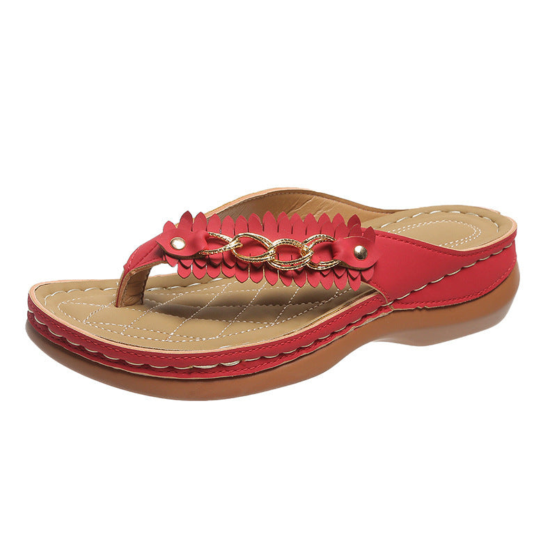 Summer Wedge Sandals for Women - Chain Decor Anti-Slip Retro Flip-Flops & Slides