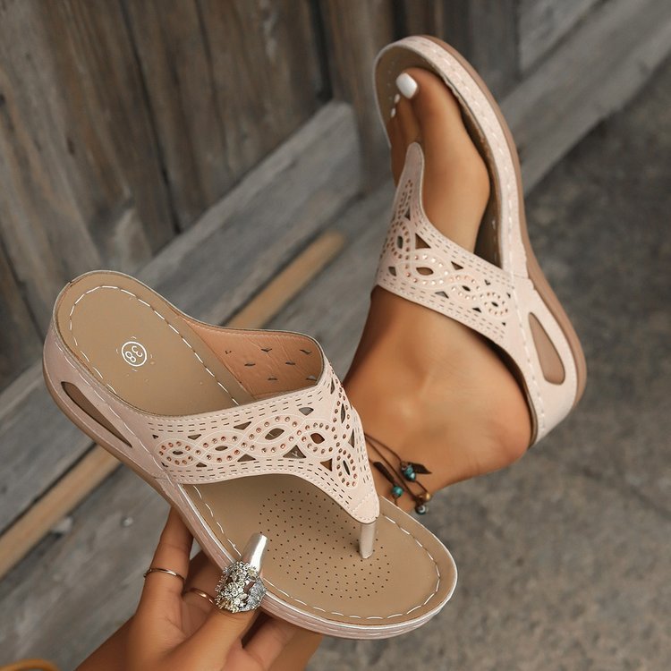 Platform Wedge Flip-Flops - Summer Hollow Rhinestone Beach Slippers