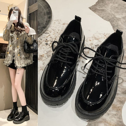 Plus Size Platform Loafers - Women's Lace-Up Leather Shoes
