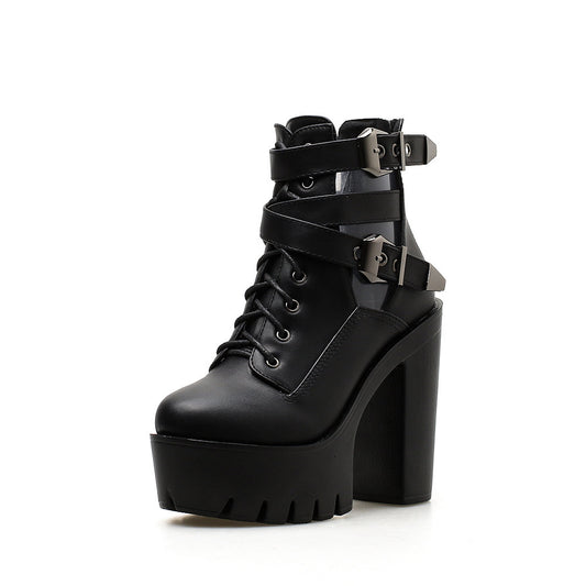 High-Heeled Ankle Boots with Belt Buckle - Chic & Stylish Women's Booties