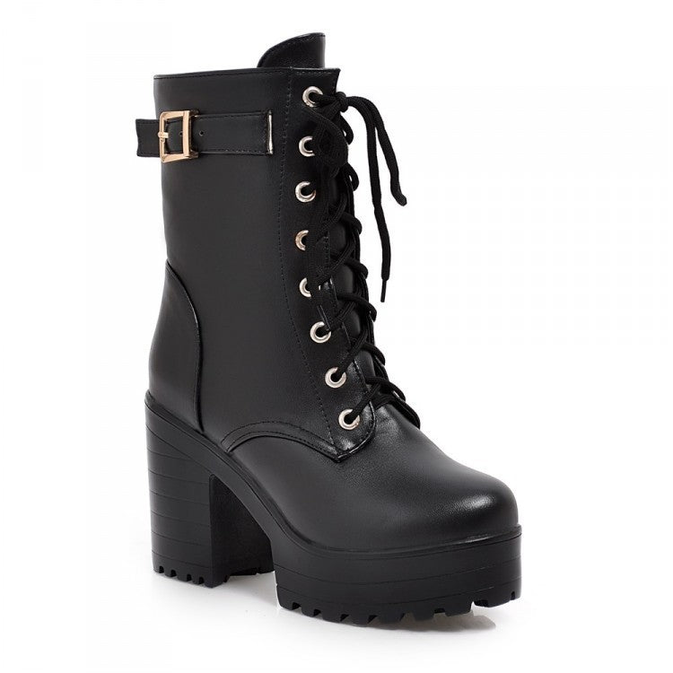 Belt Buckle Ankle Boots - Stylish Lace-Up Boots for Women