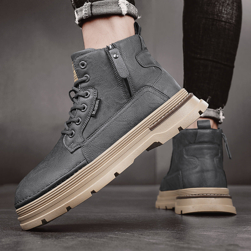 High-Top Men's British Style Worker Boots - Durable & Fashionable Work Footwear