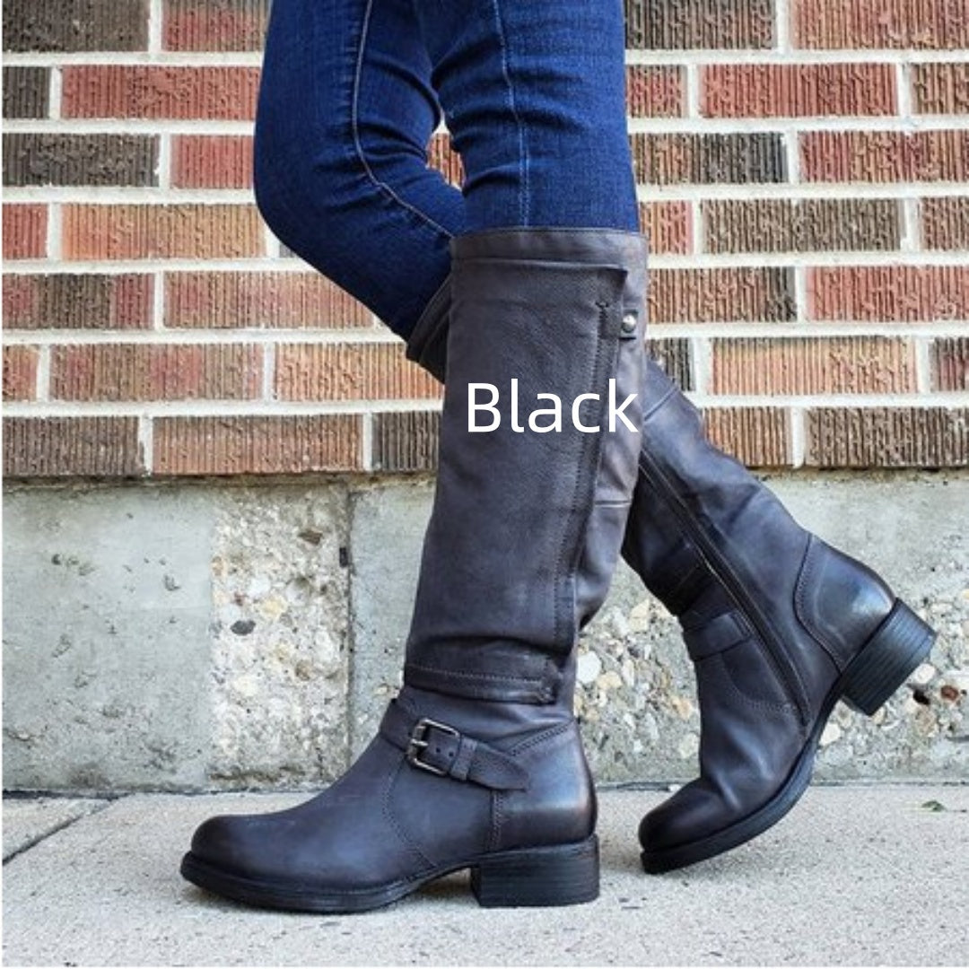 Round Toe High-Leg Boots - Stylish Low-Heel Knee-High Boots for Women