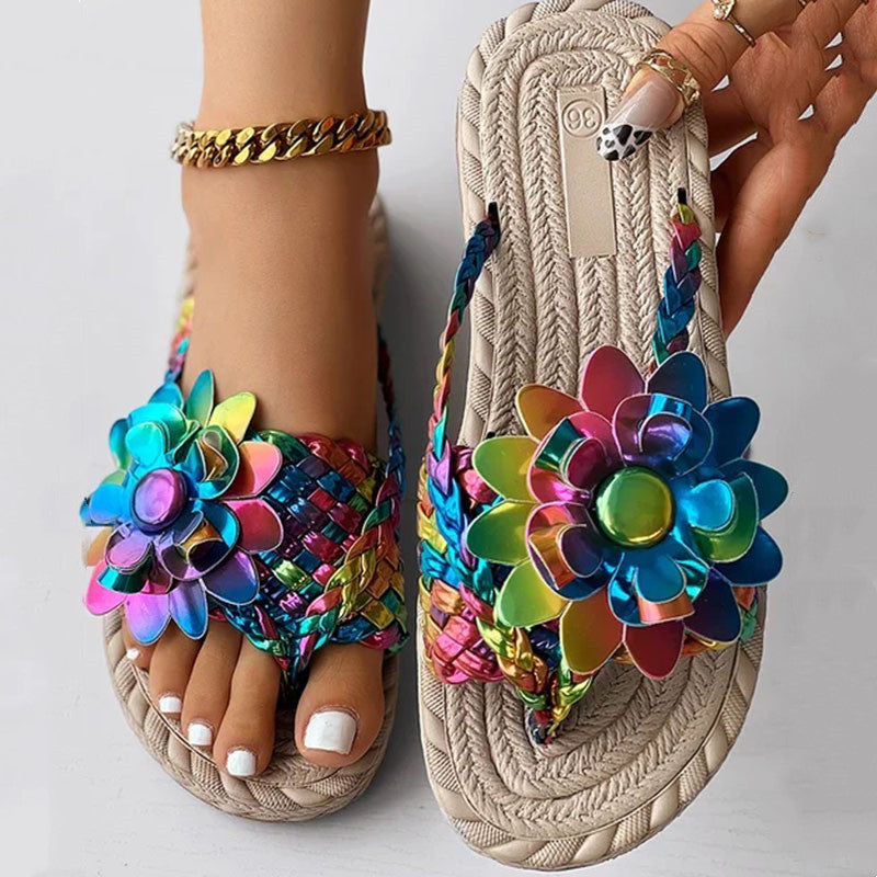 Women's Woven Printed Flip-Flops - Fashion Casual Flat Beach Sandals