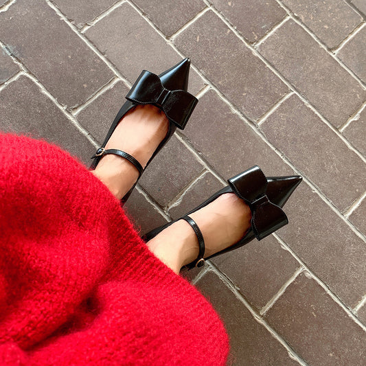 French Style Pointed Toe Flats - Floral Low Heel Ballerina Shoes for Women