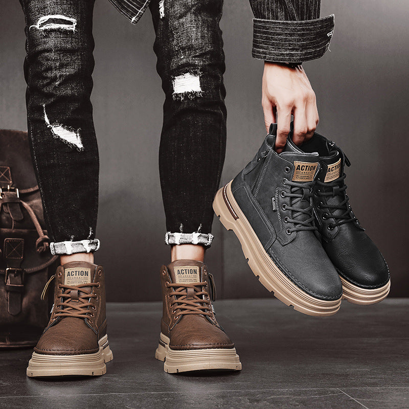 High-Top Men's British Style Worker Boots - Durable & Fashionable Work Footwear