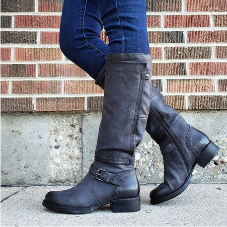 Round Toe High-Leg Boots - Stylish Low-Heel Knee-High Boots for Women