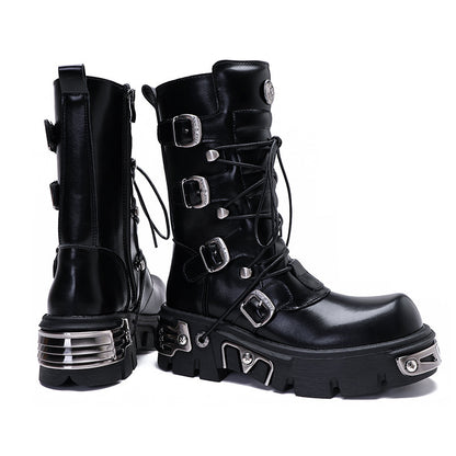 Retro High-Leg Cargo Boots - Stylish & Rugged Rock-Inspired Footwear