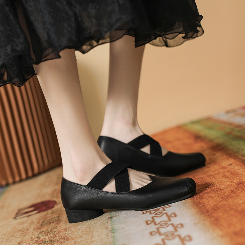 Mary Jane Ballet Flats - Women's Chunky Heel Lace-Up Ballerina Shoes