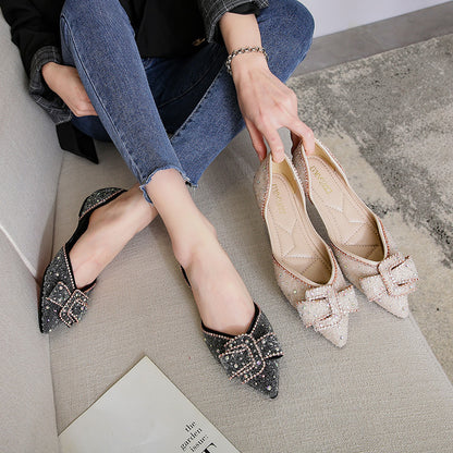 Rhinestone Pointed Toe Flats - Elegant Ballet Flats for Women