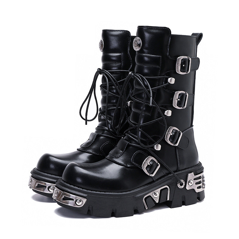 Retro High-Leg Cargo Boots - Stylish & Rugged Rock-Inspired Footwear