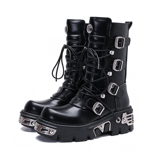 Retro High-Leg Cargo Boots - Stylish & Rugged Rock-Inspired Footwear