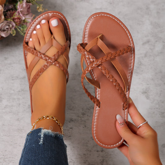 Cross-Woven Thong Sandals - Women's Summer Flat Flip-Flops & Beach Slides