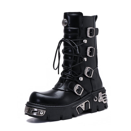 Retro High-Leg Cargo Boots - Stylish & Rugged Rock-Inspired Footwear