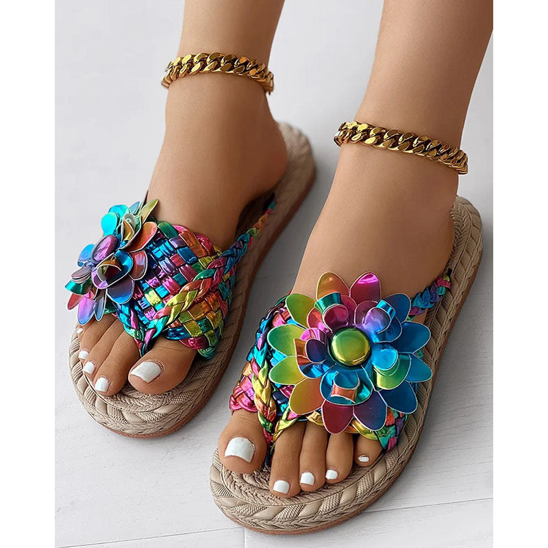 Women's Woven Printed Flip-Flops - Fashion Casual Flat Beach Sandals