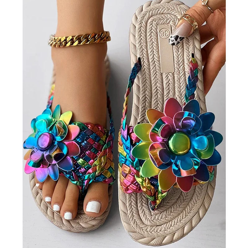 Women's Woven Printed Flip-Flops - Fashion Casual Flat Beach Sandals