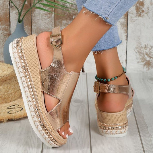Women's Plus Size Platform Sandals - Stylish Rope Bottom Wedge Sandals