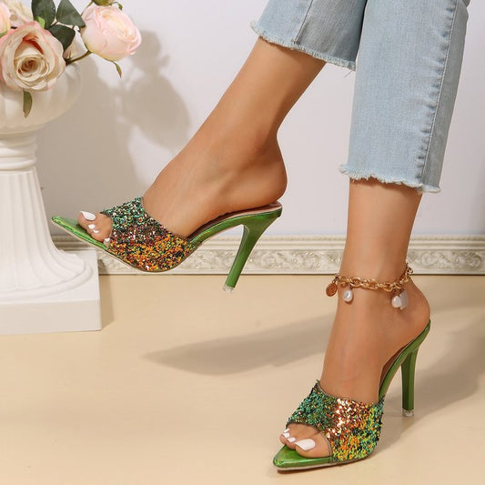 European & American Style Sequin High-Heel Sandals - Glamorous Party Shoes