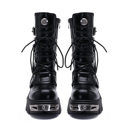 Retro High-Leg Cargo Boots - Stylish & Rugged Rock-Inspired Footwear