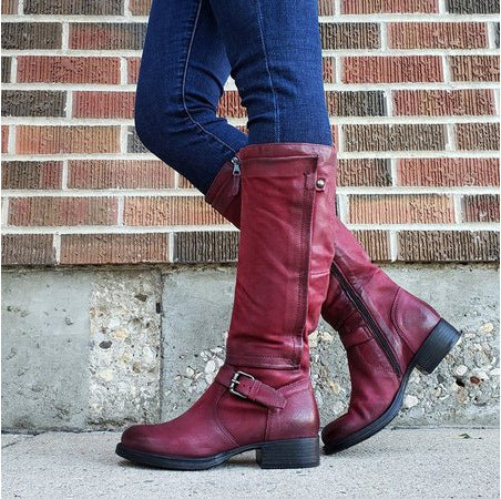 Round Toe High-Leg Boots - Stylish Low-Heel Knee-High Boots for Women