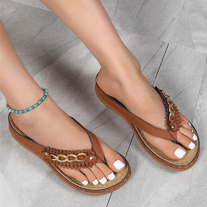 Summer Wedge Sandals for Women - Chain Decor Anti-Slip Retro Flip-Flops & Slides