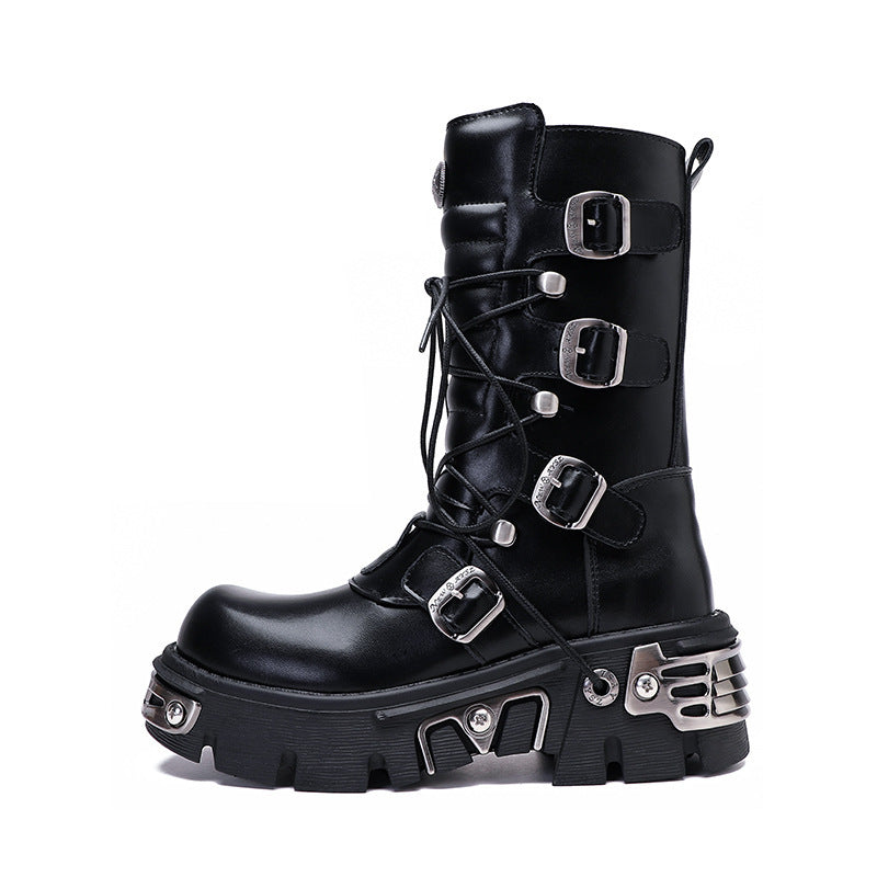 Retro High-Leg Cargo Boots - Stylish & Rugged Rock-Inspired Footwear