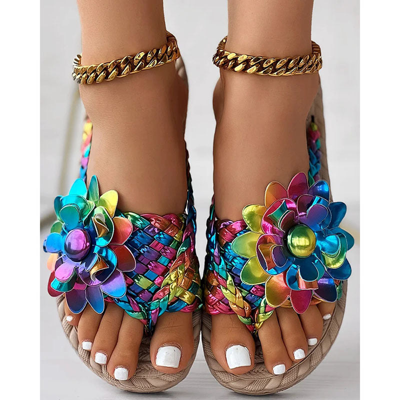 Women's Woven Printed Flip-Flops - Fashion Casual Flat Beach Sandals