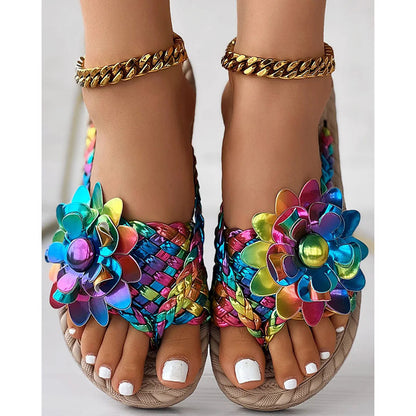 Women's Woven Printed Flip-Flops - Fashion Casual Flat Beach Sandals
